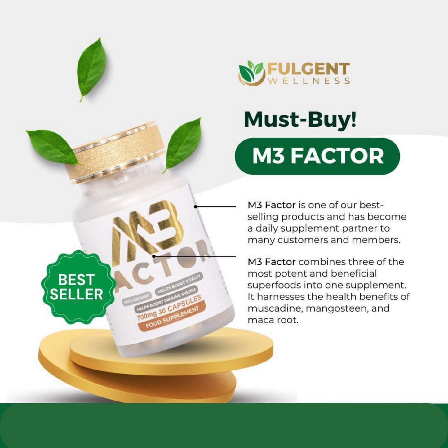 M3 Factor Food Supplement (Mangosteen, Maca Root and Muscadine