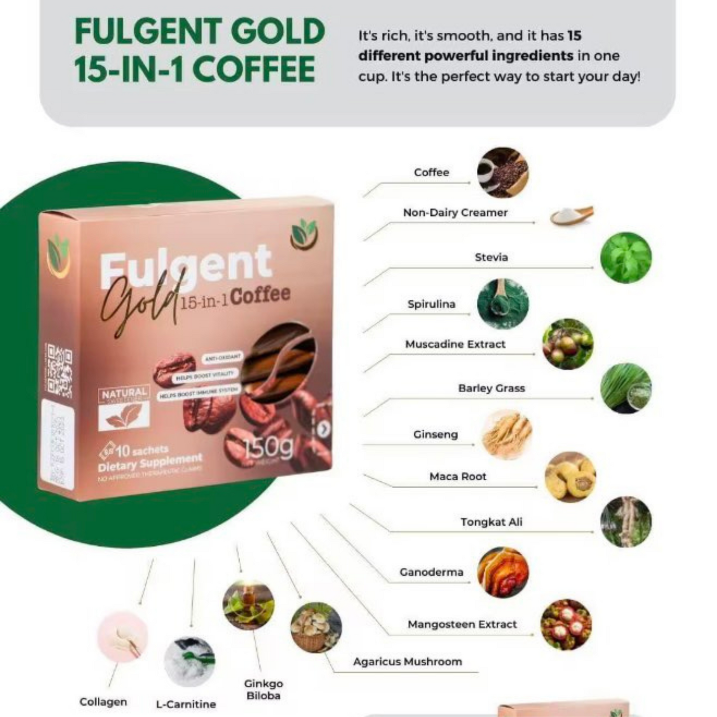 15 in 1 Fulgent Gold All Natural Coffee